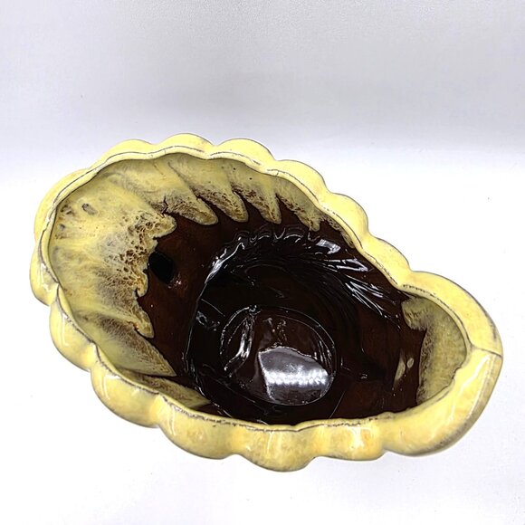 Vintage Swan Vase Mid Century Art Deco Brown Yellow Drip Japan Unique Rare 6" - Picture 6 of 10